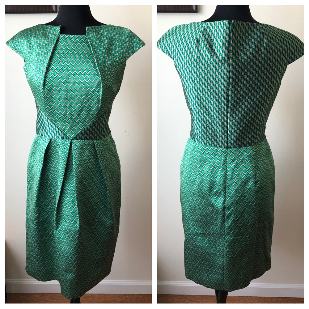 TEMPERLEY LONDON | Green Navy Tapestry Sheath Sz 8